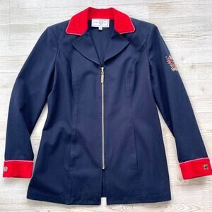 St. John Sport Nautical Contrast Trim Cotton Zip Front Jacket | Navy/Red‎ Size P